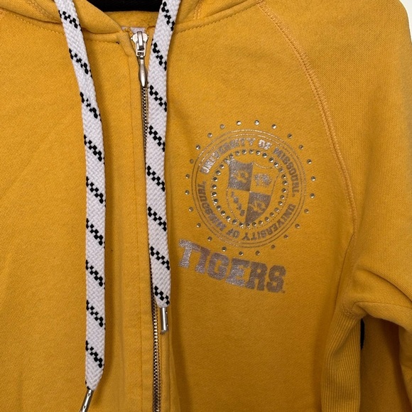 Missouri Tigers - Mizzou Women’s Yellow Hoodie Zip Up with Sequined Tiger Small - Picture 3 of 12